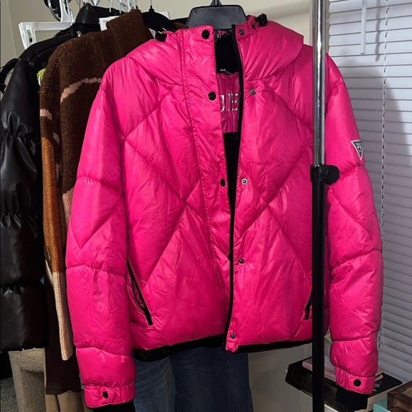 Guess Fuchsia Quilted Puffer Jacket